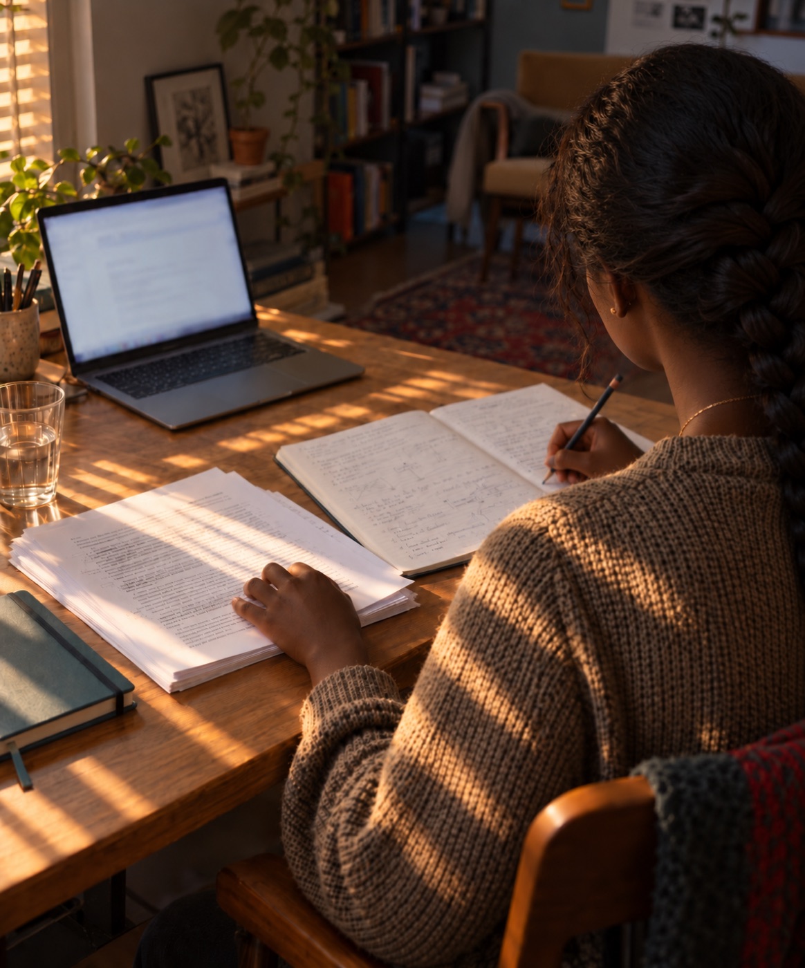 A postgraduate researcher working through data at a desk