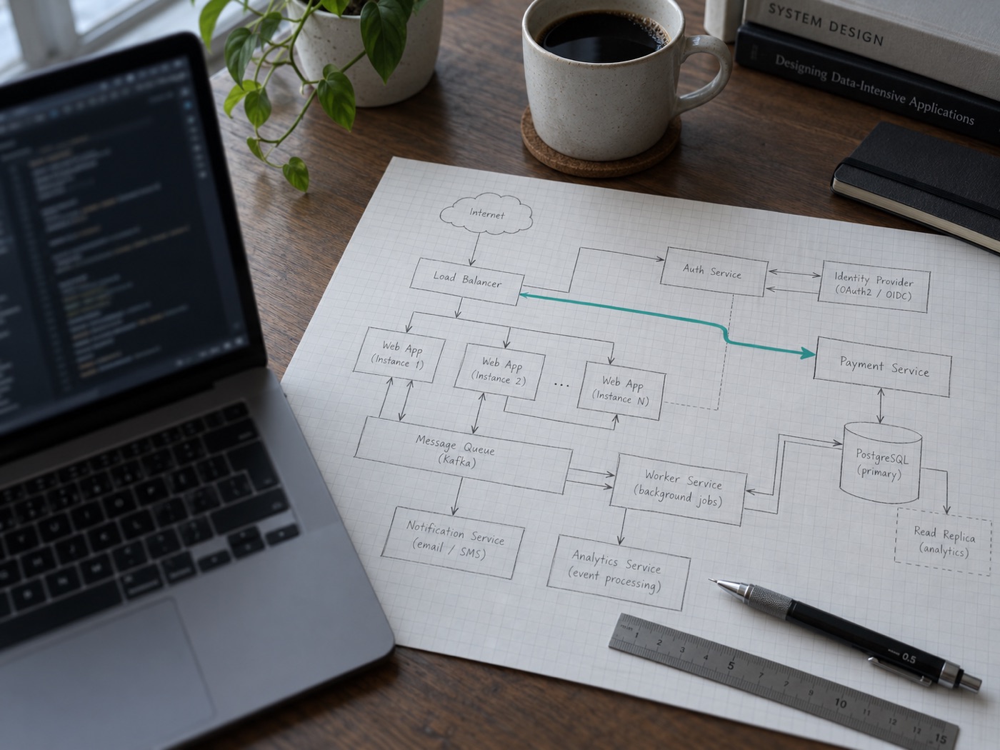 Code and an architecture sketch side by side